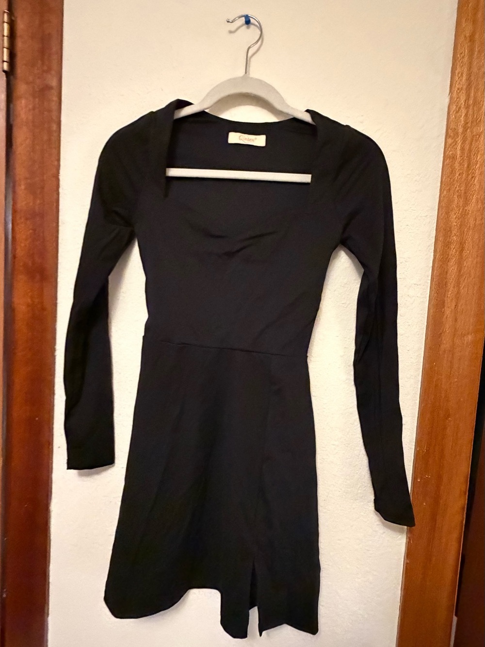 Qinsen Black Long Sleeve Square Neck Fit & Flare Dress